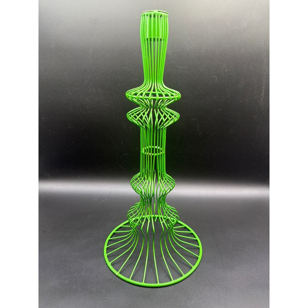 Vintage Green Wire Metal Candlestick Holder Mid Century Modern Atomic 13" X-mas